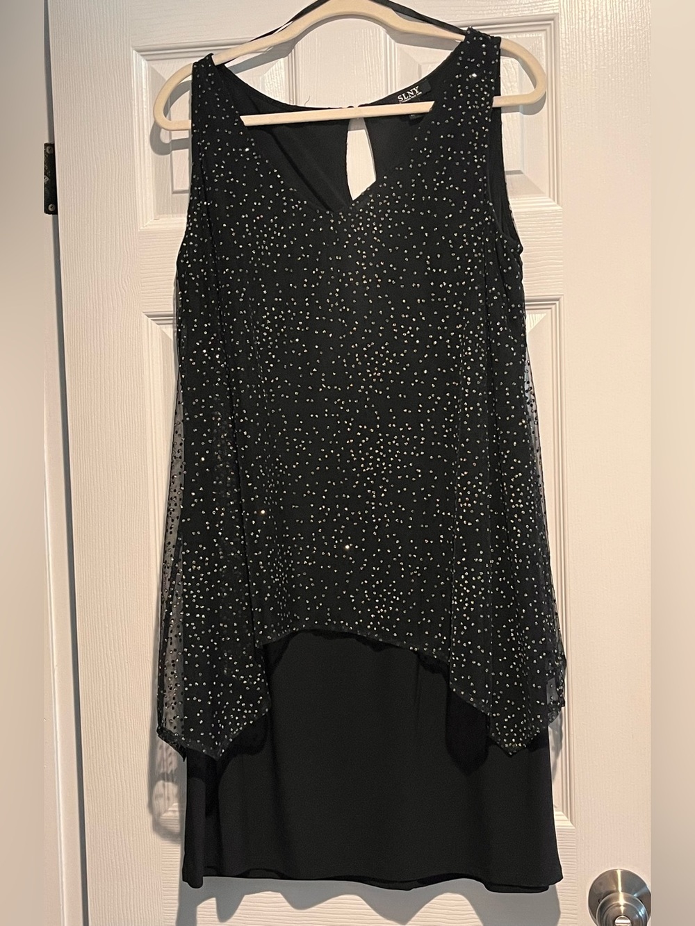 SLNY Black Sparkle High-Low Evening Dress